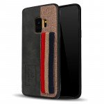 Wholesale Galaxy S9+ (Plus) Striped Hand Strap Grip Holder PU Leather Case (Gray)